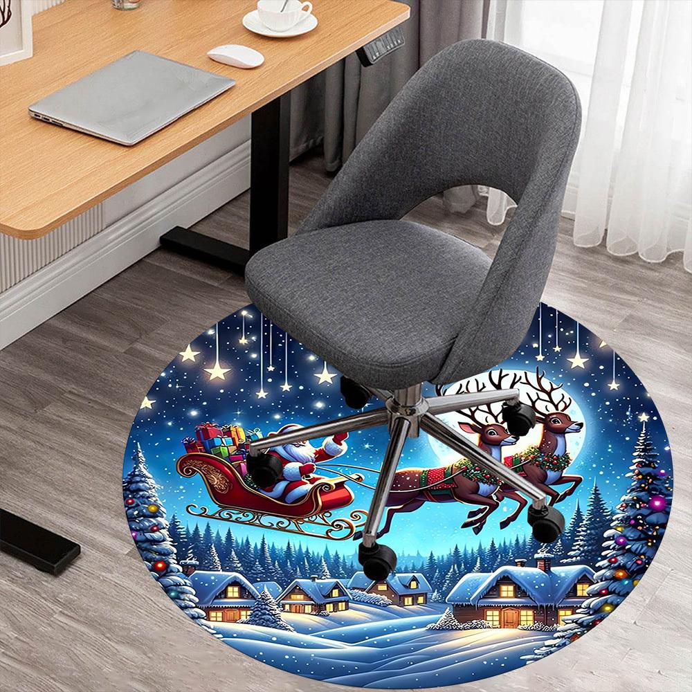1pc Santa Claus, reindeer sleigh Round Chair mat Area Rug - Non-Slip, Floor Mat for Office, Bedroom, home decor Christmas Gift-1002361