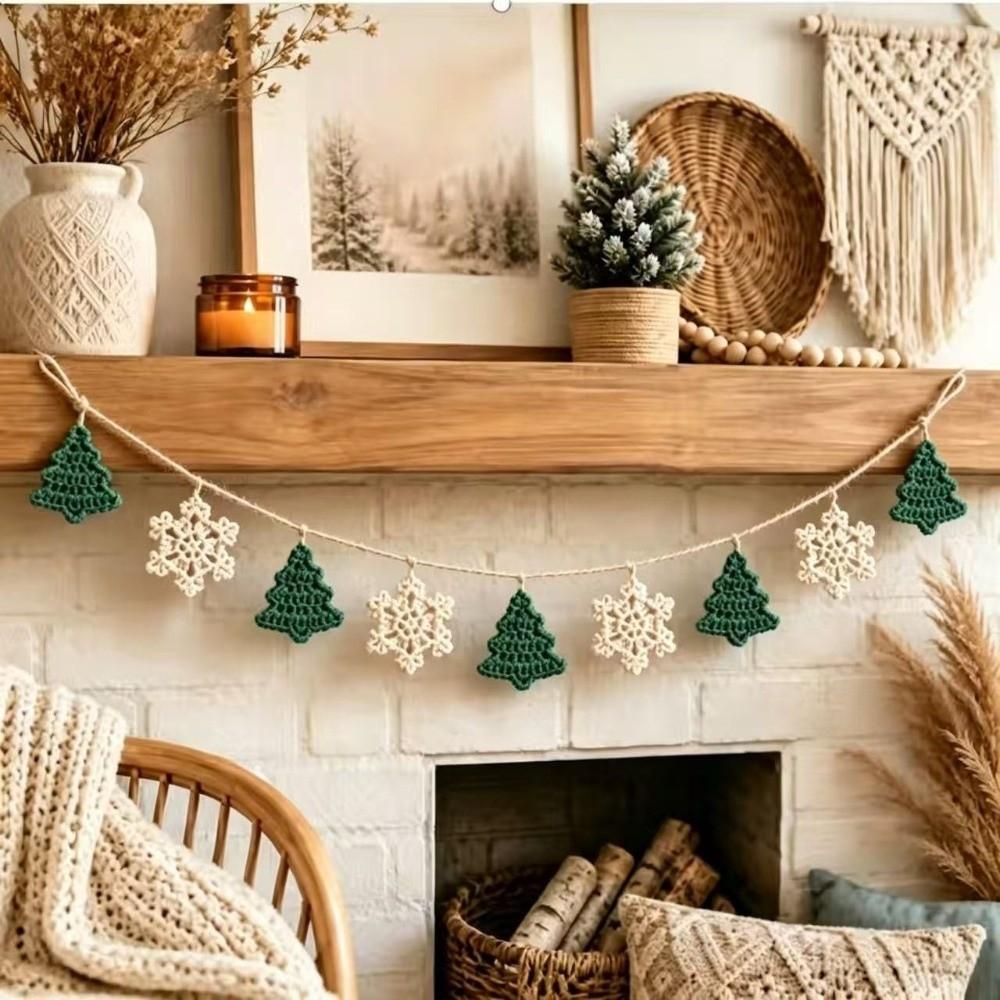 Non-Woven Fabric Crochet Garland Acrylic Fiberd Holiday Banner Holiday Decor