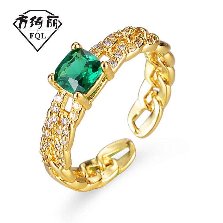 Luxury Square Emerald Zircon Engagement Ring For Women Niche High End Design