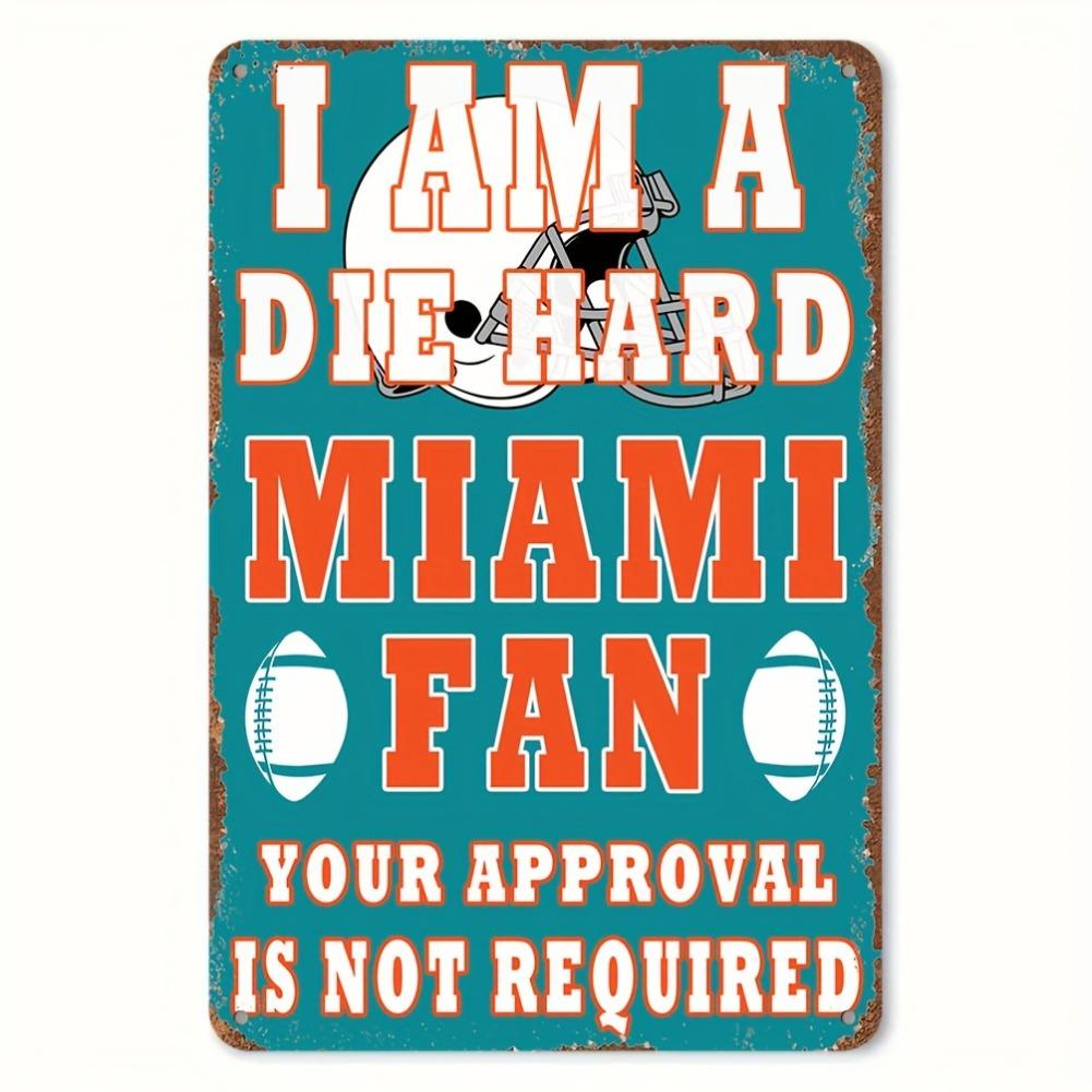 Pack of 1 Die-Hard Miami Fan Metal Tin Sign, 8x12 Inch, Indoor/Outdoor Aluminum Wall Art Decorative Plaque, Positive Gift