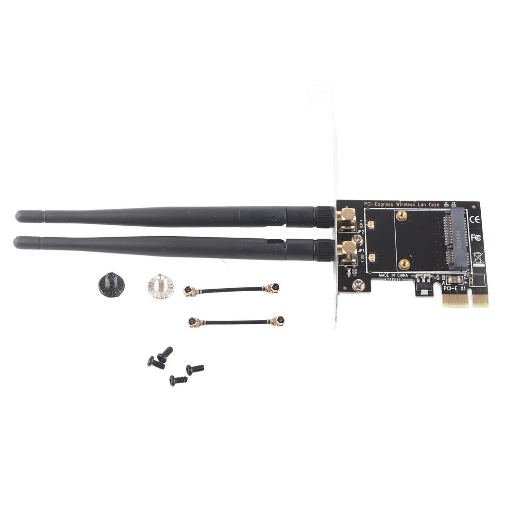 Mini PCI‑E to PCI‑E Card Adapter with 2 Antennas for Half Size PCI Express Wireless Card