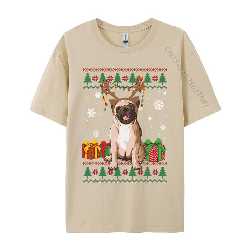 Boy Prevalent Europe Tops Shirts Cotton T Shirts Preppy Style Funny Pug Christmas Ugly Dog Xmas Tshirt Designer T Shirt Men