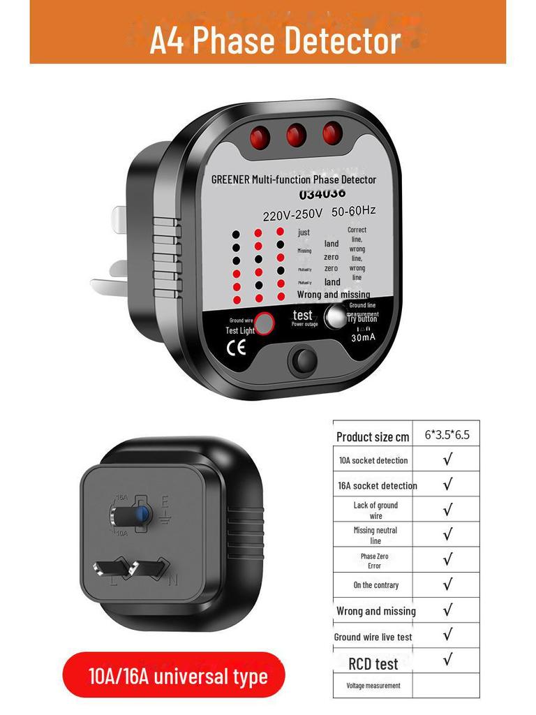 Green Forest Multi-Function Power Detector Plug - Polarity, Leakage, and Ground Wire Tester