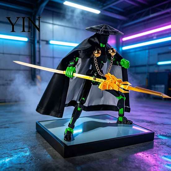 Chinese Swordsman Model Action Figure, Multi-Joints Movable Cloak Man with Accessories, Figure Accessories 3D Printed Articulated Bamboo Hat Figurine