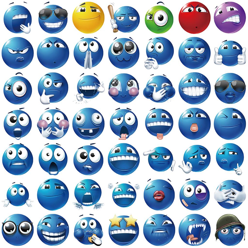50PCS Indecent Blue Bean Alien Stickers Cartoon Big Face Laptop Cell Phone Luggage Decoration Waterproof Stickers