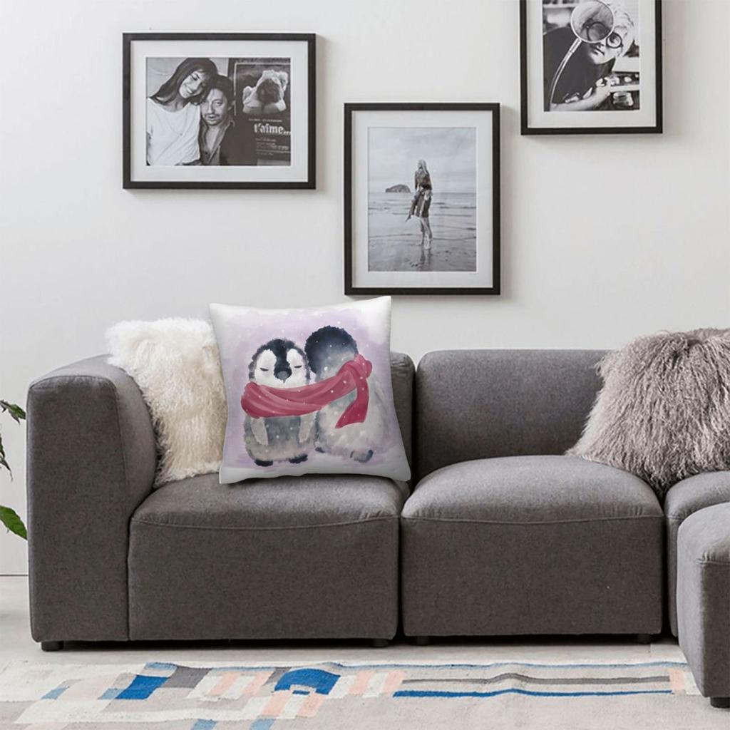 Penguin Cuddle Square Pillowcase Polyester Linen Velvet Pattern Zip Decor Pillow Case Sofa Seater Cushion Cover 18"