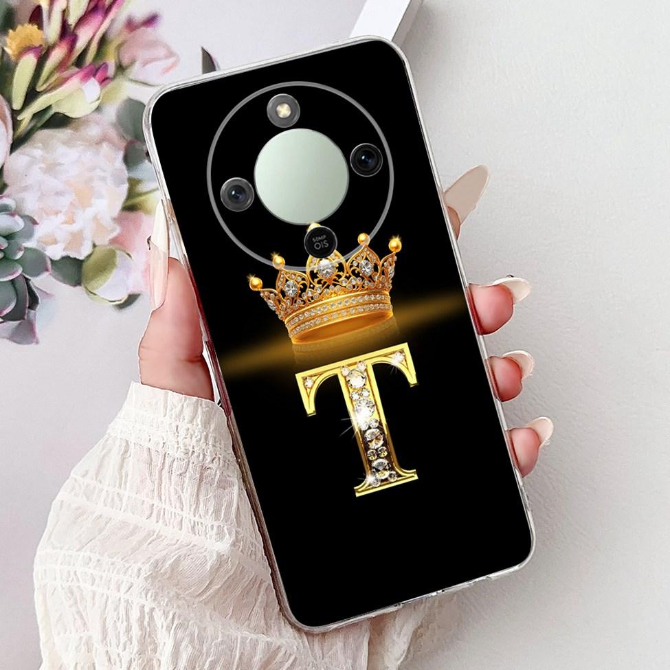 Чехол 5G для Honor X70 MTN-AN00 Чехол-бампер для Honor X70 Прозрачный Роскошный с буквами от A до Z Модные цветы Корона Мягкий бампер