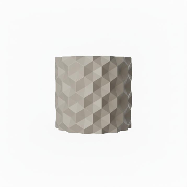 Gray decorative flowerpot with an inverted hexagon pattern
