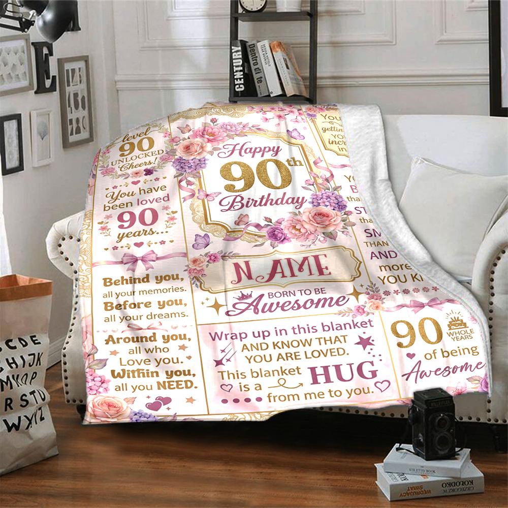 90Th Birthday Celebration Blanket Customize Your Name Warmthful Decor Perfect For Sofa Couch Office Bed Picnics For All Occasions Stylish Decor