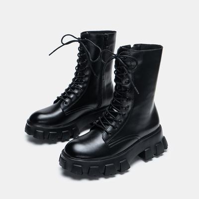 Ботинки Мартины, женская обувь, ботинки на шнуровке в британском стиле на толстой подошве, модная женская обувь на среднем каблуке с круглым носком