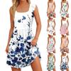 Women's Summer Casual Square Neck Dress With Pockets Cute Sleeveless High Waisted A-Line Vest Midi Dress