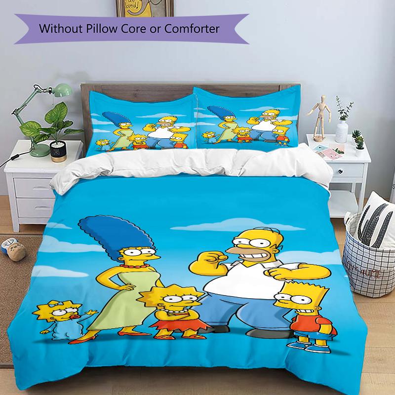 3Pcs Simpson Family Portrait Bedding Set Quilt Cover Pillowcase Home Christmas Xmas Halloween Gift 1 Duvet Cover 2 Pillowcase S921831