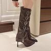 Сексуальные туфли на высоком каблуке с острым носком, женская обувь, фирменные сапоги до колена, тренд 2025 года, панк-сапоги на шпильках, дизайнерские туфли-лодочки Mujer Botas