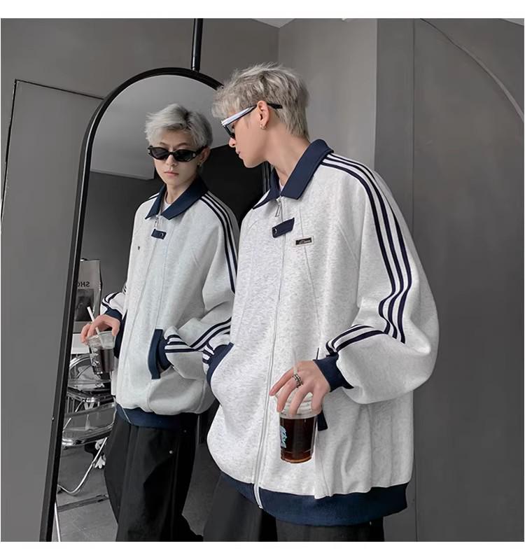 Мужская модная толстовка с американским пэчворком: Осенняя полосатая бейсбольная куртка в студенческом стиле