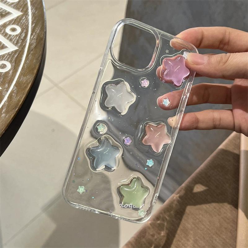 Милый прозрачный светящийся чехол с 3D звездами и конфетами для Iphone 15 14 13 12 11 Pro Max, блестящий эпоксидный мягкий чехол INS, корейская оболочка для девочек
