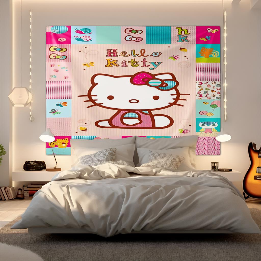 Гобелен Hello Kitty Настенное панно Кавайная Эстетичная Декор Комнаты Милое Настенное Искусство для Спальни Общежития Подростков Девочек