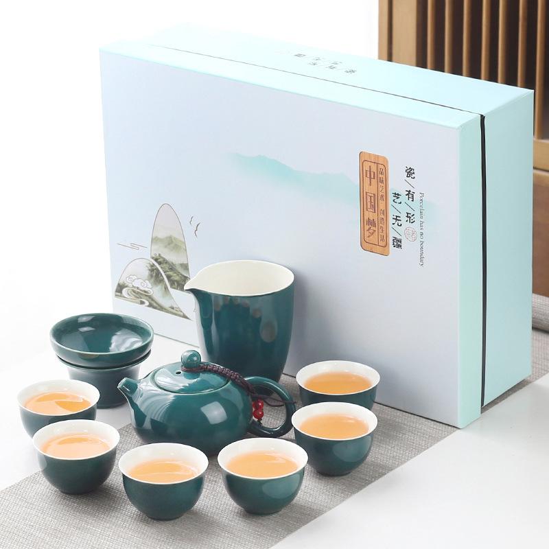 Household Simple Color Glaze Ceramic Kung Fu Tea Set Gift Box Set Gift Gift