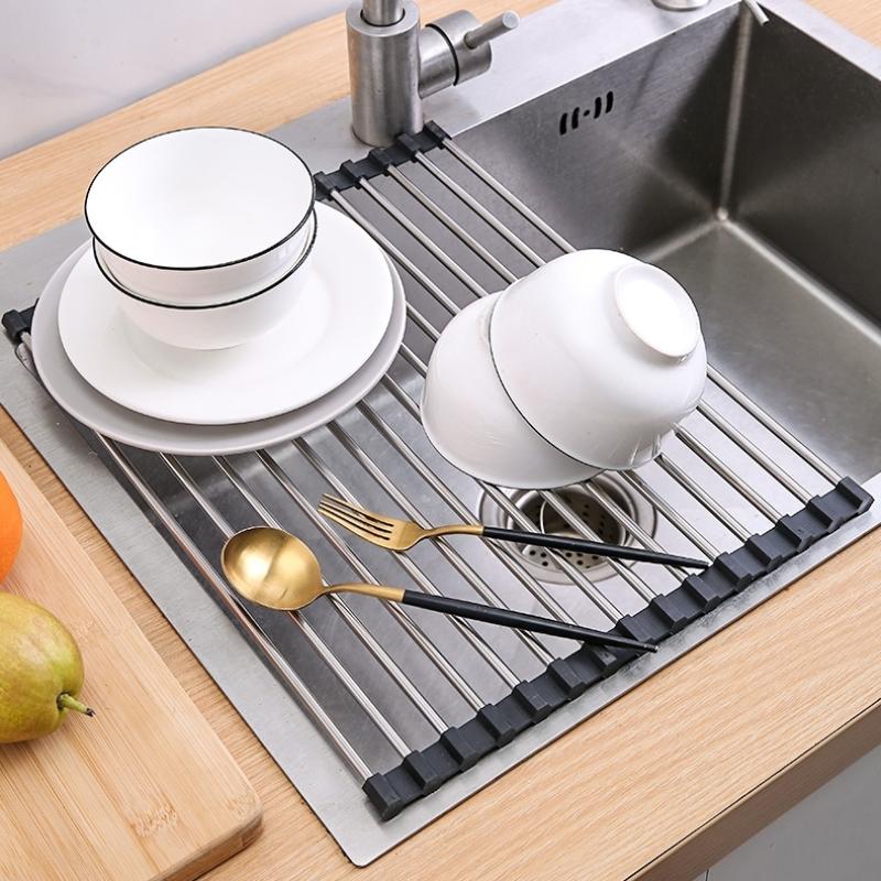 Stainless Steel Drainer Rack Sink Drainer Rack Portable Tableware Fruit Foldable Drying Rack Practical Kitchen Accessories