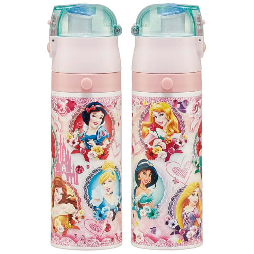 Skater Children's Water Bottle, 2-Way, 470ml (Direct Drinking) or 430ml (Cup Drinking), Disney Princess Design, 24-inch, Girls, Stainless Steel, Insul