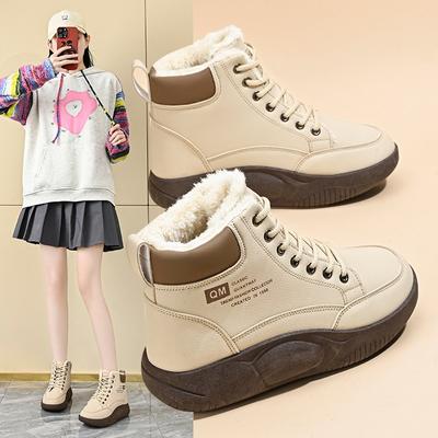 Женские зимние толстые и теплые ботинки с высоким верхом и добавленным флисом, хлопковые ботинки