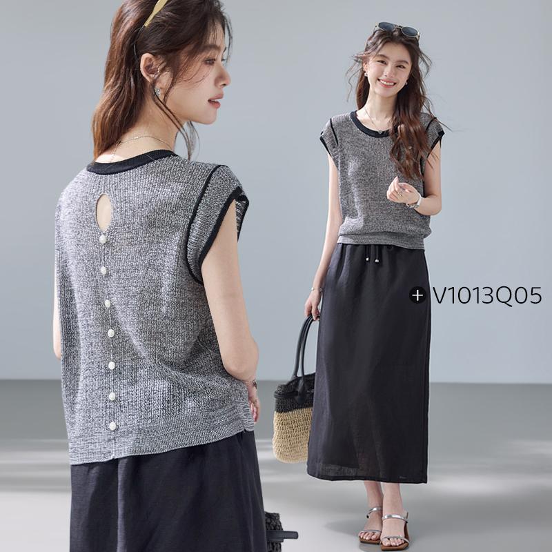 'Korean Manga' Lazy Style Falling Shoulder Sleeves Mixed Yarn Knitted Shirt Summer Linen Lyocell Cool Top