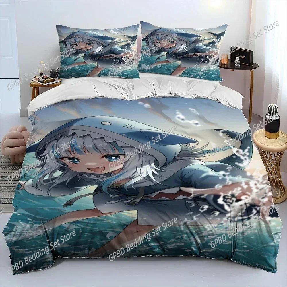 Cute Gawr Gura Hololive Anime Shark Bedding Set Single Twin Double Queen King Cal King Size Bed Linen Set