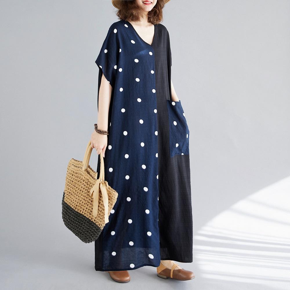 Короткий рукав Плюс размер винтажный пэчворк новые платья для женщин повседневное свободное длинное летнее платье