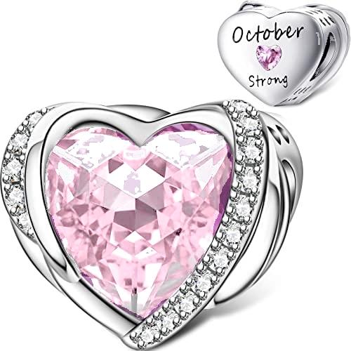 December Colored Zircon Sea Heart Birth Stone copper Talisman D Bead Charms Compatible With for Bracelets Necklaces Do It Yourself Birthday Party Gift