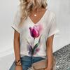 Streetwear Women's Short-sleeved Tops 3D Ink Painting Print Ladies V-neck Shirt T-shirt Tops Simple Daily Floral Short-sleeved