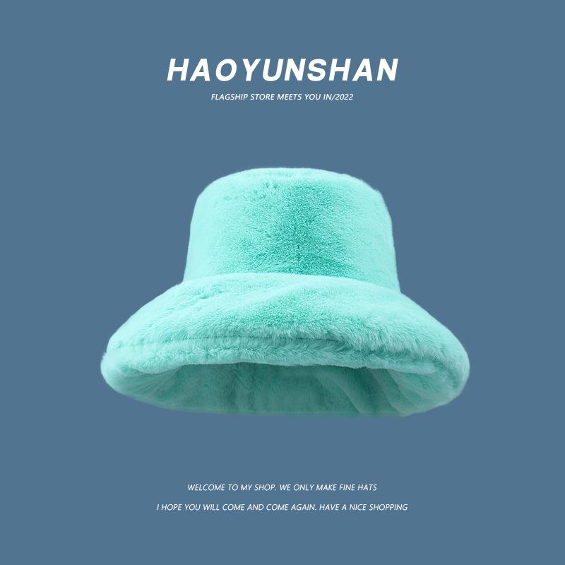 Oversized Plush Fluffy Bucket Hat Women Female Fashion Faux Fur Autumn Winter Hat Large Warm Clouds Fisherman Cap Luxury Hat