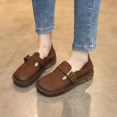 Мода 2024 года, модная женская обувь, женские туфли на плоской подошве, горячая распродажа, повседневные туфли на плоской подошве с круглым носком, новые туфли больших размеров с пряжкой на ремне и низким каблуком