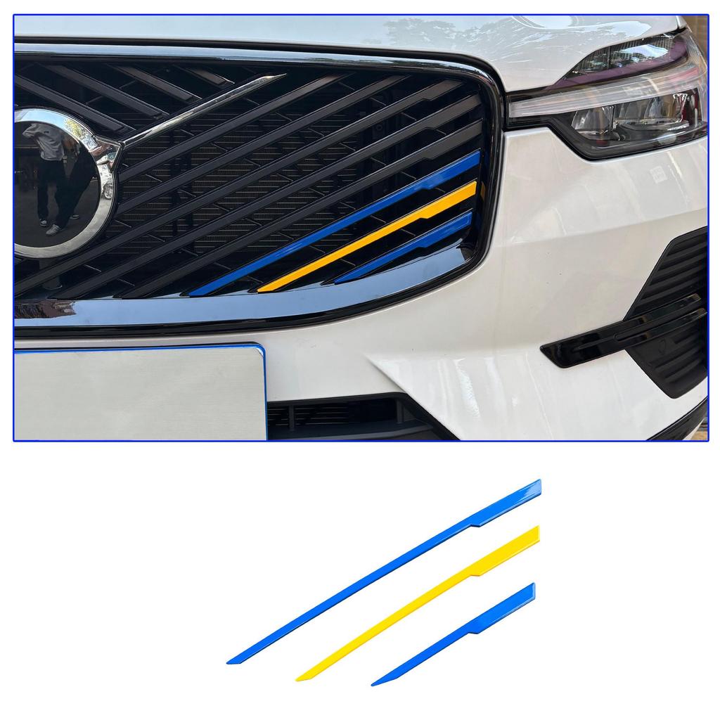 Декоративные полоски на решетку радиатора Volvo XC60, S90, XC90 - Подходят для 26 моделей, Трехцветные аксессуары для передней решетки.