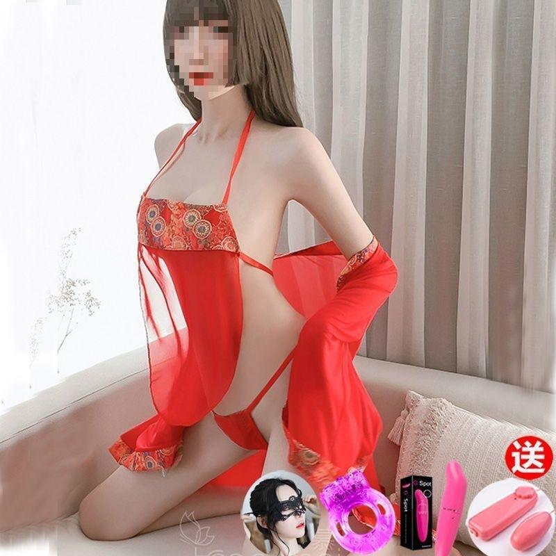 Sexy Open Underwear Women's Court Nightgown Chinese Demeanor Ancient Large Size Perspective Suit Sexy Taste Temptation Belly Pocket