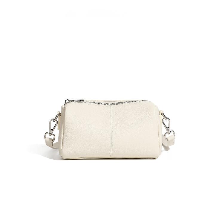 New model of top-layer cowhide commuter cylindrical bag, versatile textured pillow bag, single-shoulder soft bag
