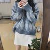 Sweater Women Lazy Thicken Crewneck Diamond Lattice Geometric Elastic Pullover Soft Loose Knitting Bottoming Tops