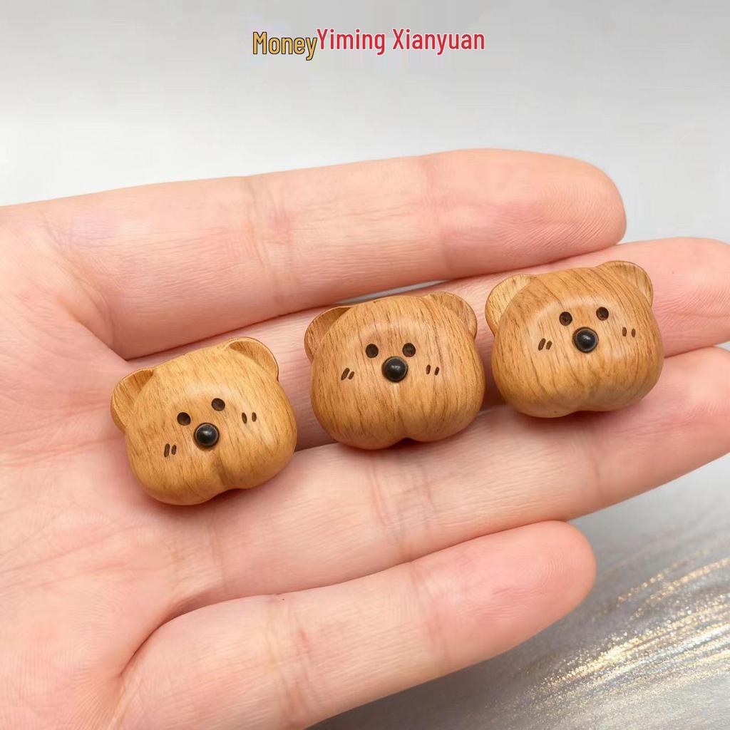 Подвеска-бусина из персикового дерева, резная фигурка медведя, для DIY