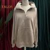Женская толстовка осень-зима с застежкой-молнией на лацкане, с длинным рукавом и передним карманом, пуловер, однотонный свободный спортивный свитшот
