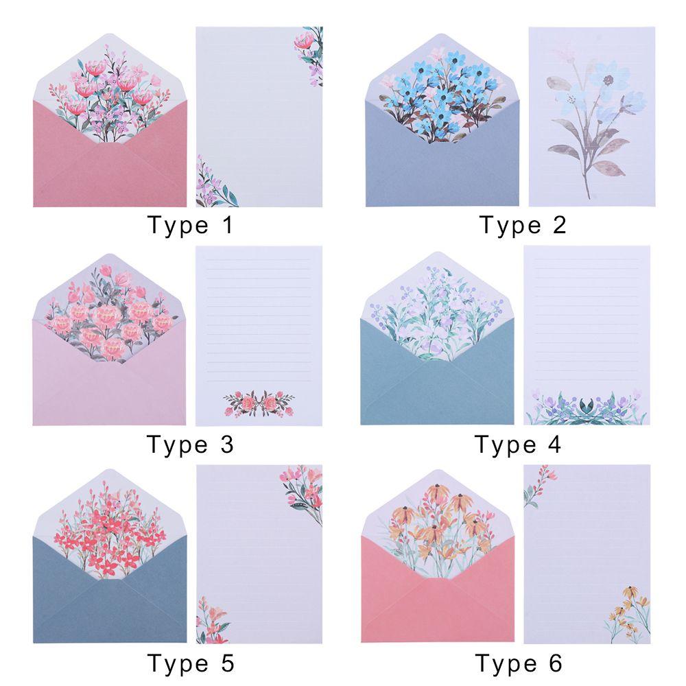 Invitation Card Office School Floral Pattern Paper Printed Flower Letter Envelopes Set Love Note