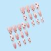 24pcs Short Almond False Nail Acrylic Artificial Nail Full Cover Stick On Nail with 3D Bows and Strawberry Designs