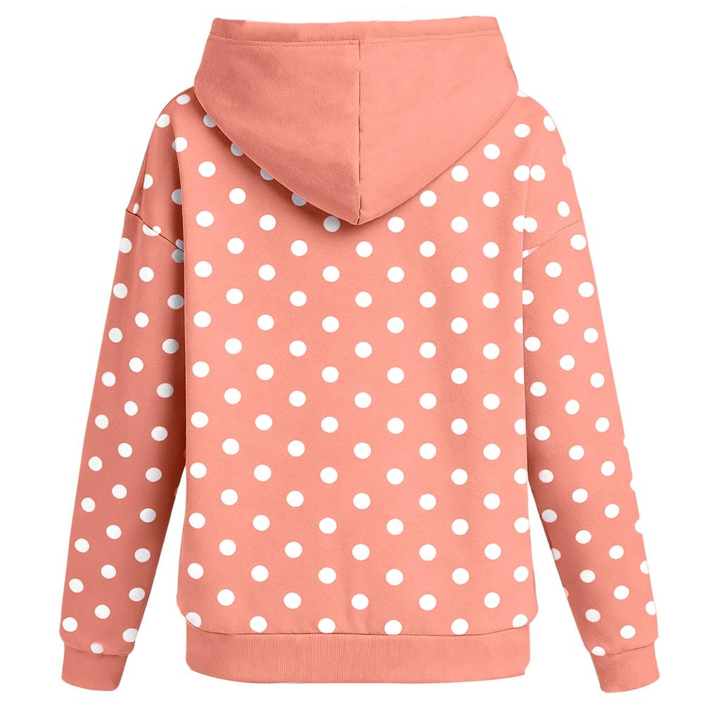 Женская толстовка с капюшоном с длинными рукавами и принтом в горошек, с защипами на груди