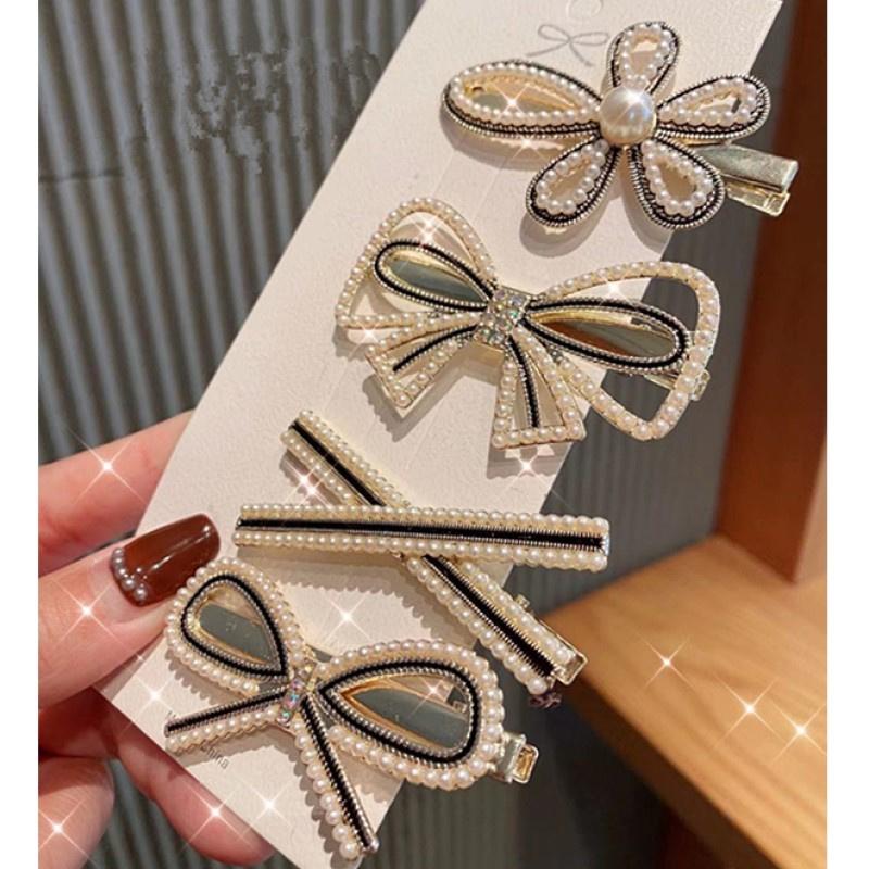 1Set Handmade Pearl Hairpins Pin for Women Fashion Rhinestone Flower Barrettes Headwear Girls Sweet Hair Clips Hair Accessories