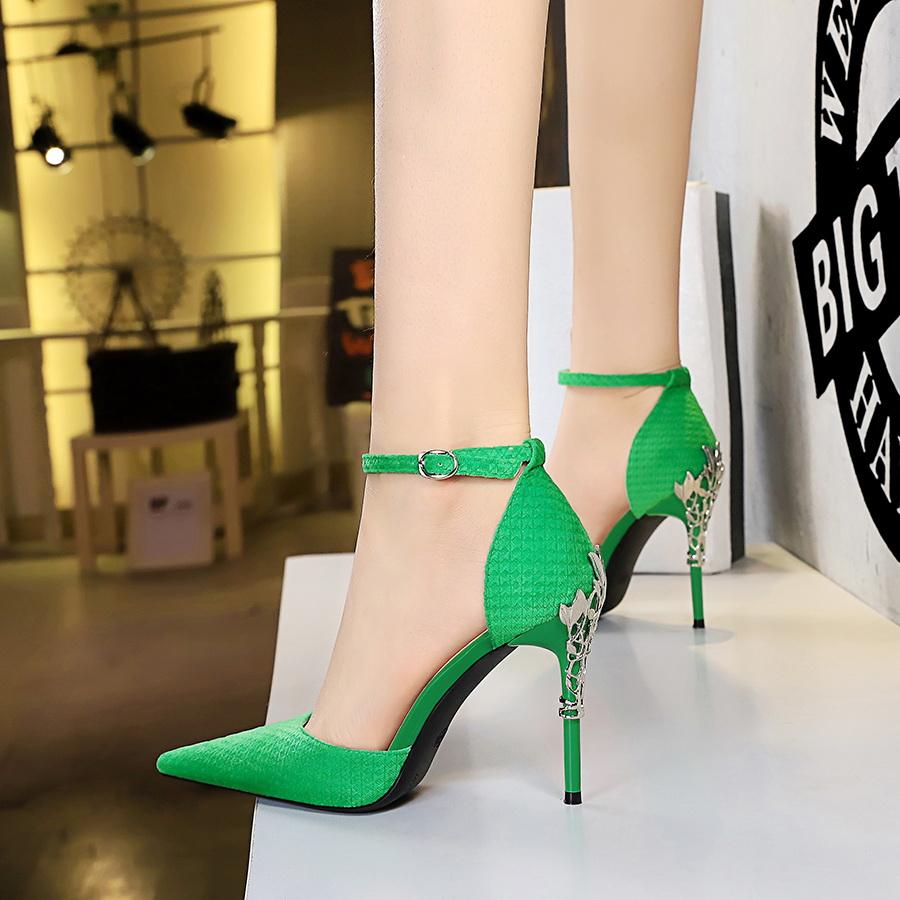 BIGTREE Women's Shoes Korean Version of High Heels Metal Heel Thin Heel High Heel Shallow Mouth Pointed Suede Hollow Hollow Out