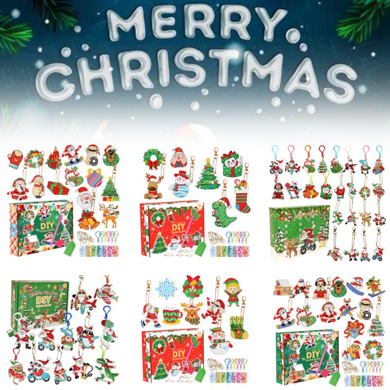 Festive Acrylic Christmas Diy Blind Box Keychain Set With Sparkling Diamond Art 15 Pieces