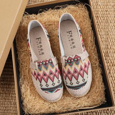 Новые ****** ******* тканевые туфли этнического стиля одинарные туфли универсальные нескользящие модные дерьмовая подошва дышащие на плоской подошве повседневные парусиновые туфли