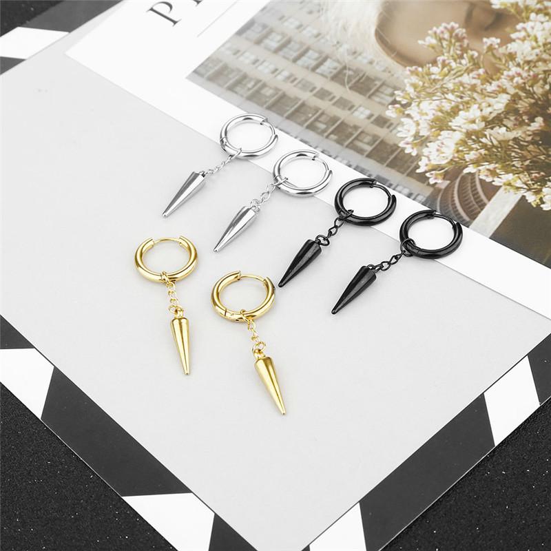 Simple Style Pointed Cone Pendant Earrings Stainless Steel Fashion Punk Geometric Stud Ear Jewelry Party Gifts For Women Men