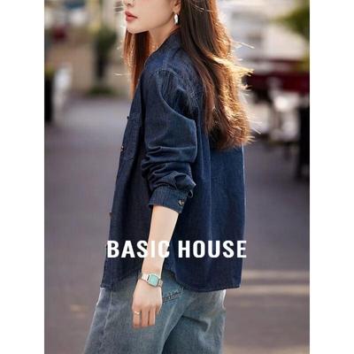 Базовая джинсовая куртка-рубашка ретро синего цвета Basic House для женщин