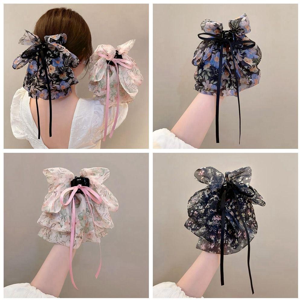 Korean Style Bow Ribbon Hair Claw Headwear Bowknot Hairpin Chiffon Flower Hair Clip Girls