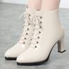 Women Victorian Ankle Boots British Style Thick Heel Shoes Fashion Lace Up Autumn And Winter Keep Warm Pointed Tip For Office