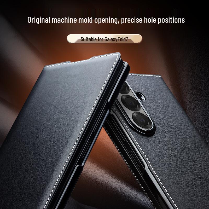 Chali Чехол из натуральной кожи для Samsung Fold7: Складной, Полное покрытие, Защита от падений, Магнитный откидной протектор экрана.
