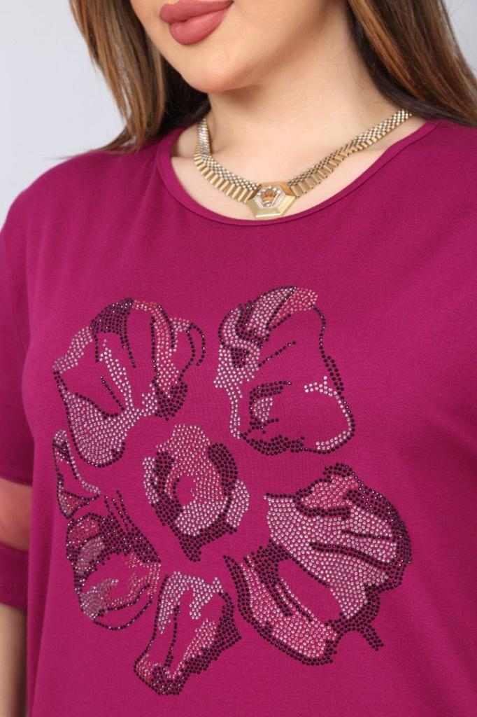 Женская блузка большого размера Блузка большого размера с каменным цветочным узором спереди